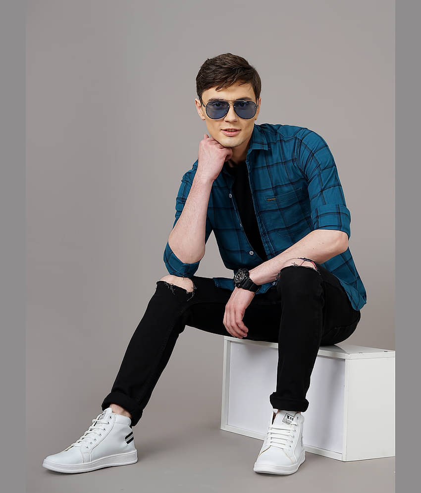 Paul Street - Blue Cotton Blend Slim Fit Men's Casual Shirt ( Pack of 1 )