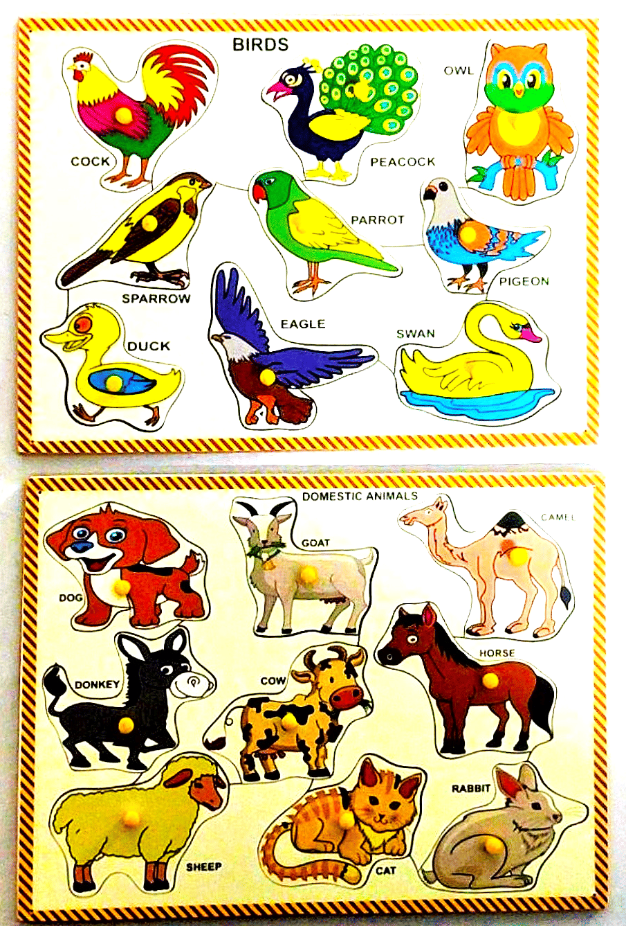 WOODEN MULTI COLOR 16 SET OF BIRDS AND DOMESTIC ANIMALS PUZZLE BOARD COMBO FOR KIDS PRE PRIMARY EDUCATION WOODEN MULTI COLOR 16 SET OF BIRDS AND DOMESTIC ANIMALS PUZZLE BOARD COMBO FOR KIDS PRE PRIMARY EDUCATION