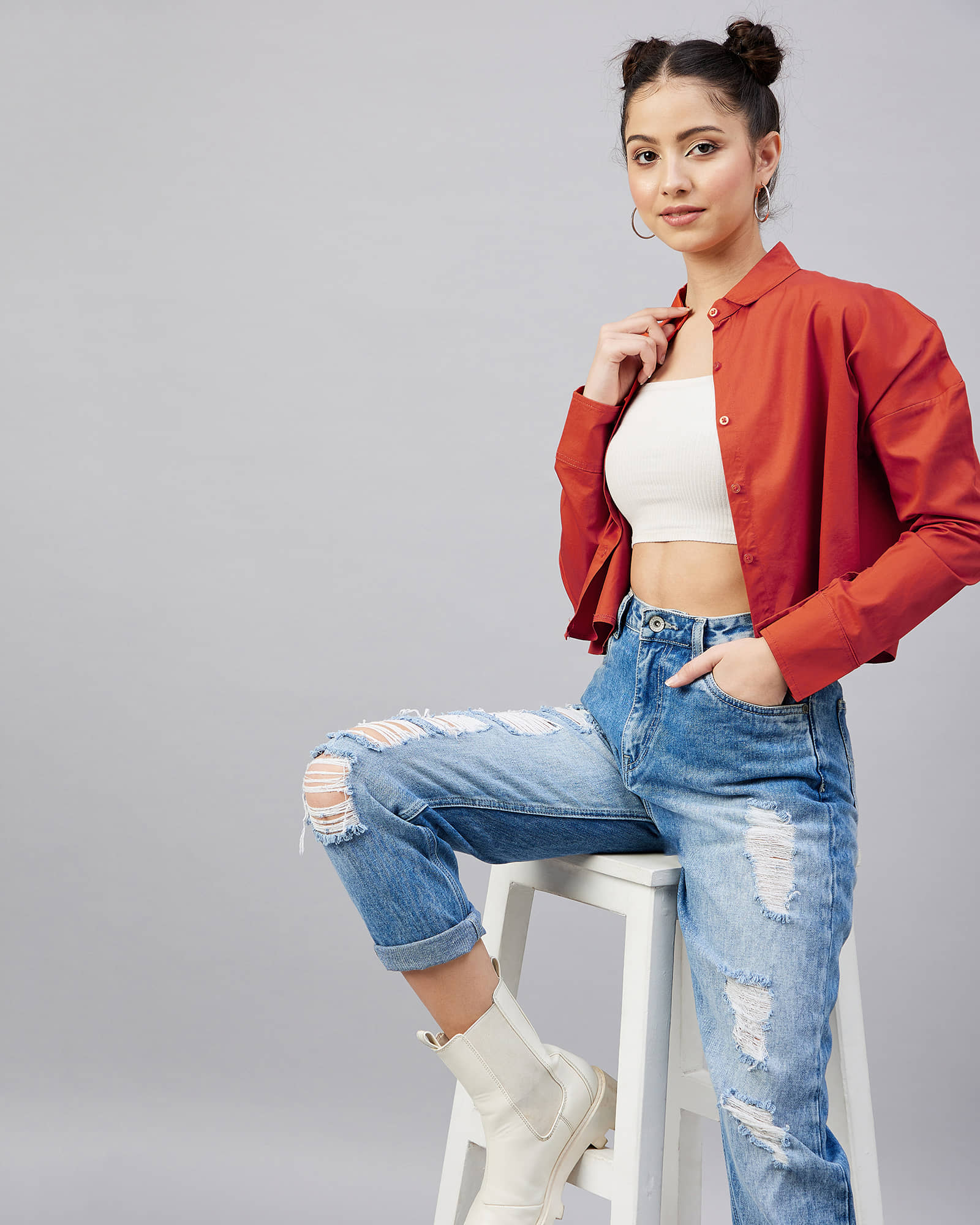 Chimpaaanzee Women Solid Cotton Shirt ( Red )