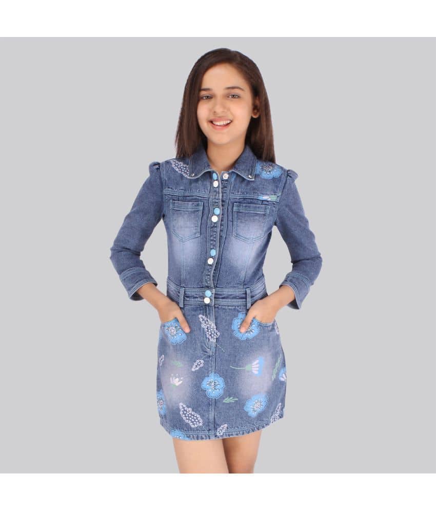 Cutecumber - Blue Denim Girls Shirt Dress ( Pack of 1 )