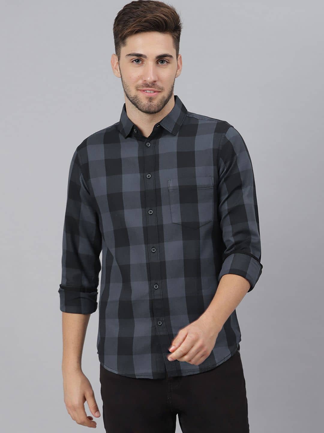 Dennis Lingo - Grey 100% Cotton Slim Fit Men's Casual Shirt ( Pack of 1 )