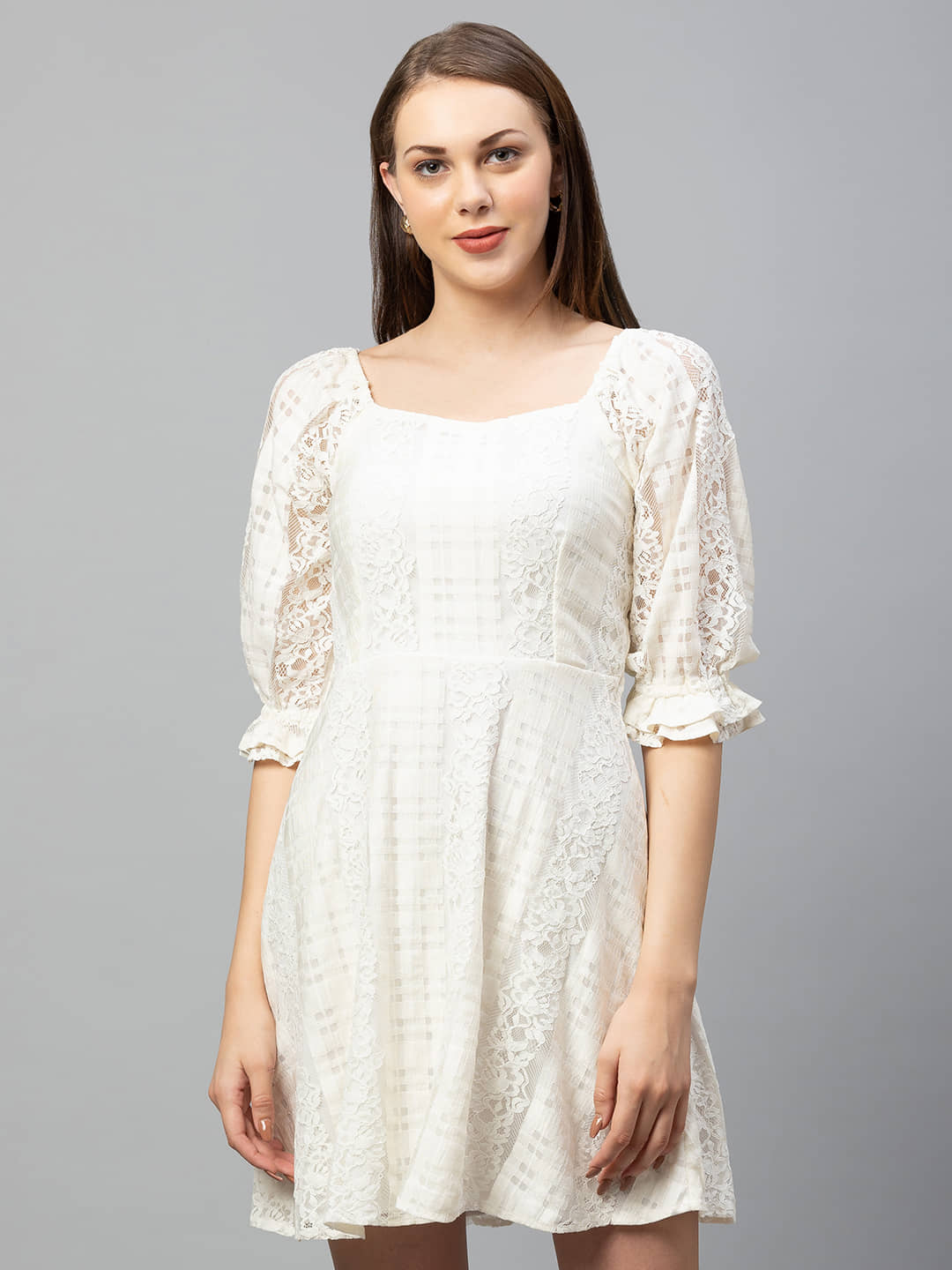 Globus - Cream Polyester Women's Fit & Flare Dress ( Pack of 1 )