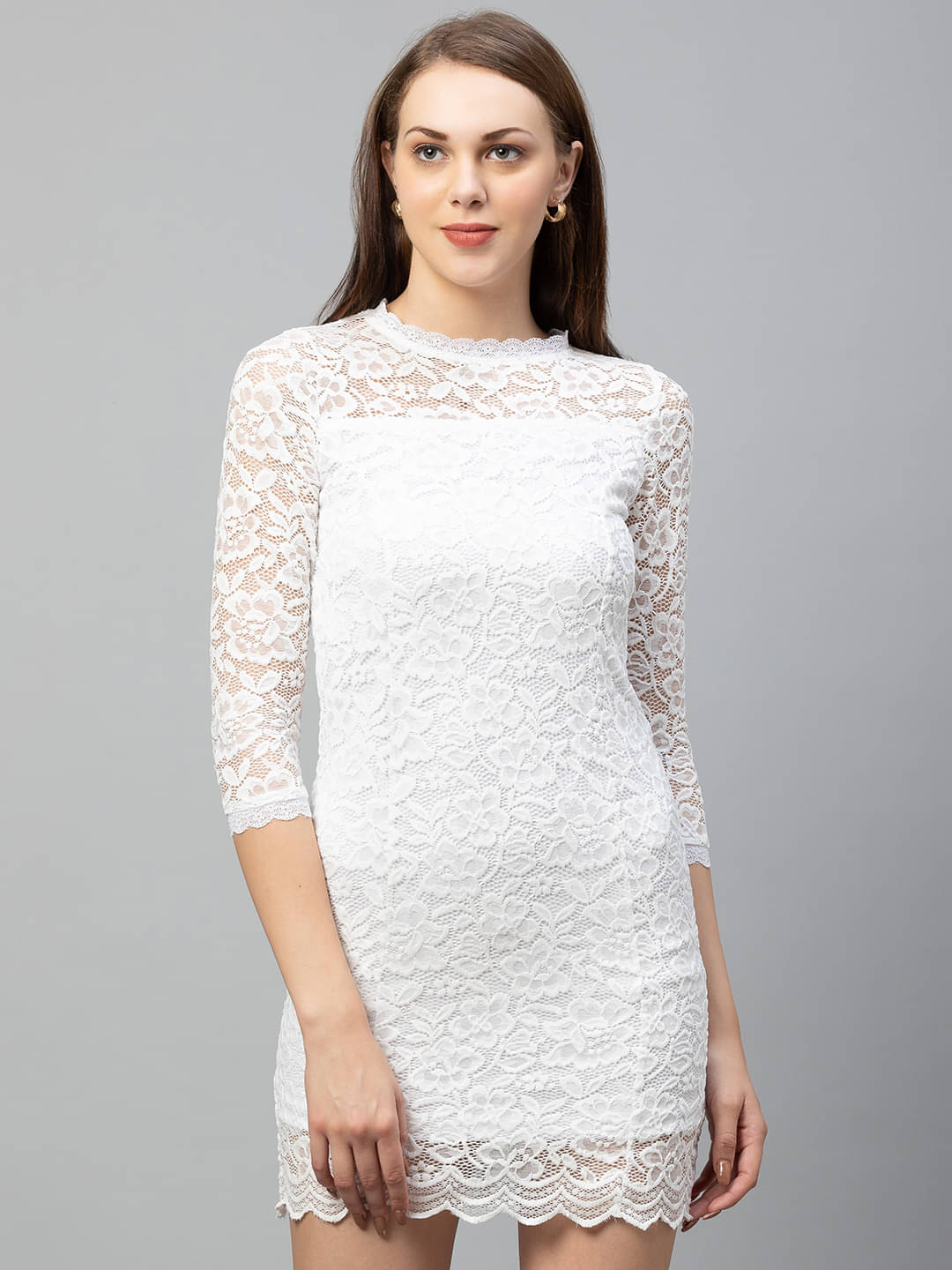 Globus - White Polyester Women's Bodycon Dress ( Pack of 1 ) Globus - White Polyester Women's Bodycon Dress ( Pack of 1 )