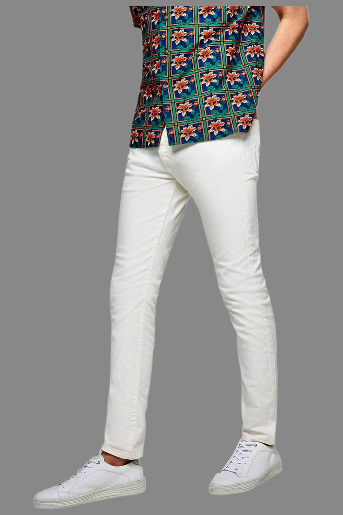 HALOGEN - White Denim Skinny Fit Men's Jeans ( Pack of 1 ) HALOGEN - White Denim Skinny Fit Men's Jeans ( Pack of 1 )