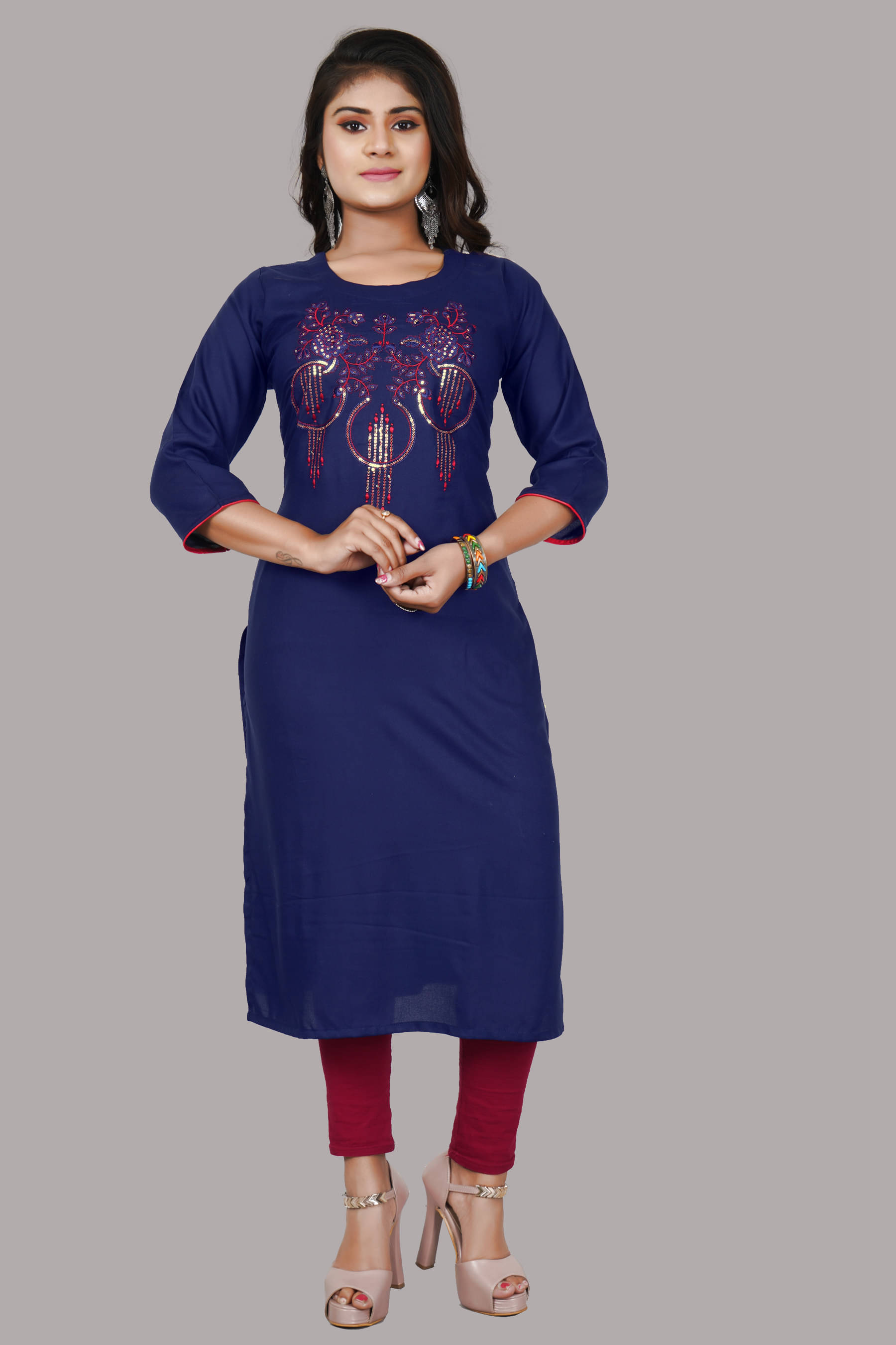 Tazurba - Blue Rayon Women's Straight Kurti ( Pack of 1 ) Tazurba - Blue Rayon Women's Straight Kurti ( Pack of 1 )