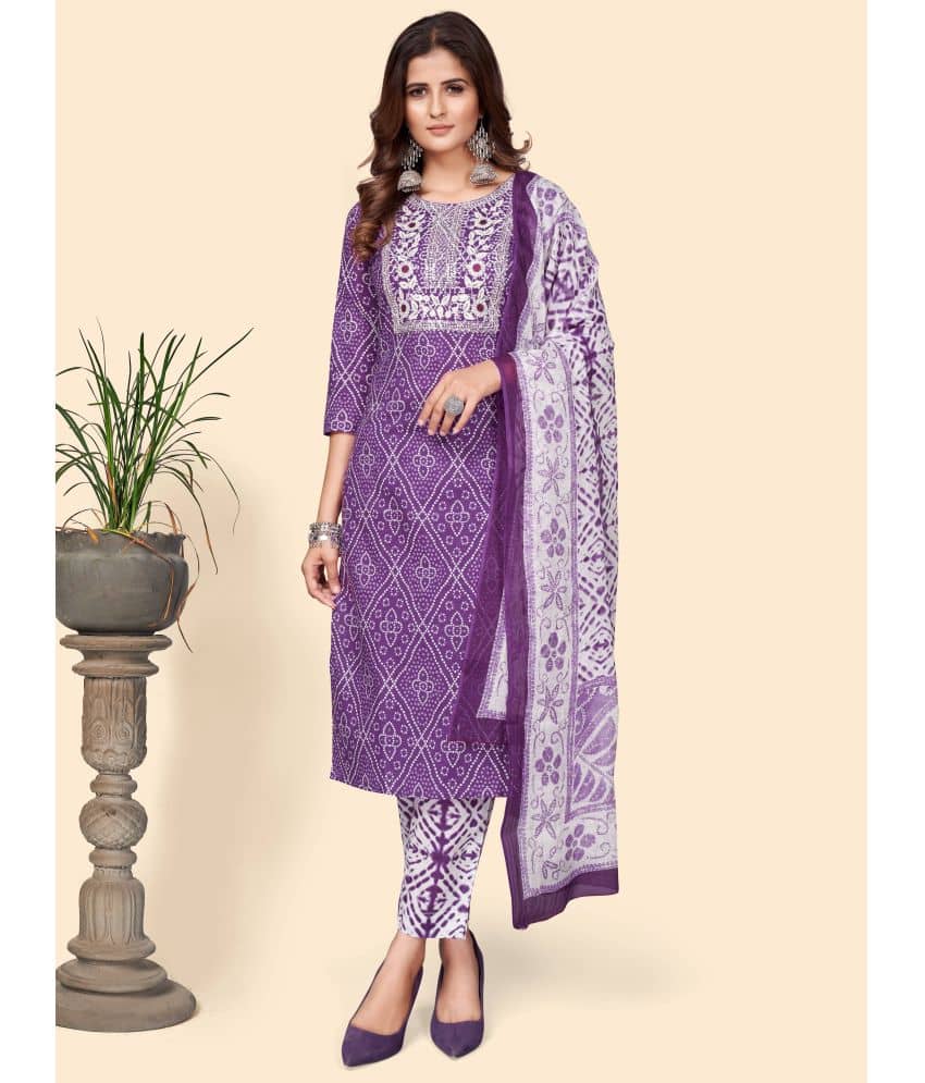Vbuyz - Purple Straight Cotton Women's Stitched Salwar Suit ( Pack of 1 )