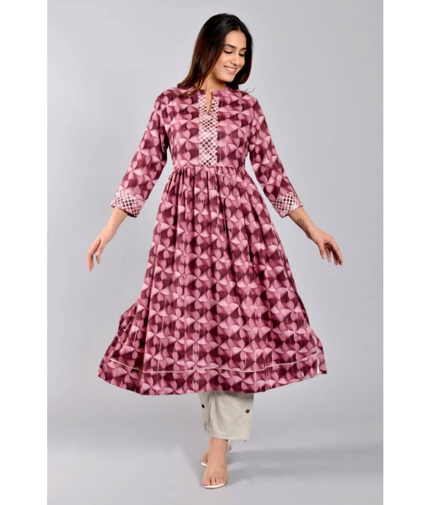 ZAMAISHA - Wine Rayon Women's Flared Kurti ( Pack of 1 ) - Kurtis, Tunics | Buy online on ZillyBuy