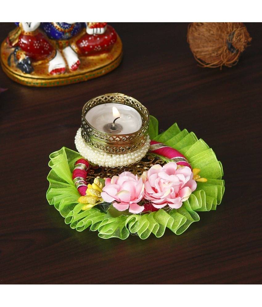 eCraftIndia Green & Pink Handcrafted Floral Tea Light Candle Holder eCraftIndia Green & Pink Handcrafted Floral Tea Light Candle Holder