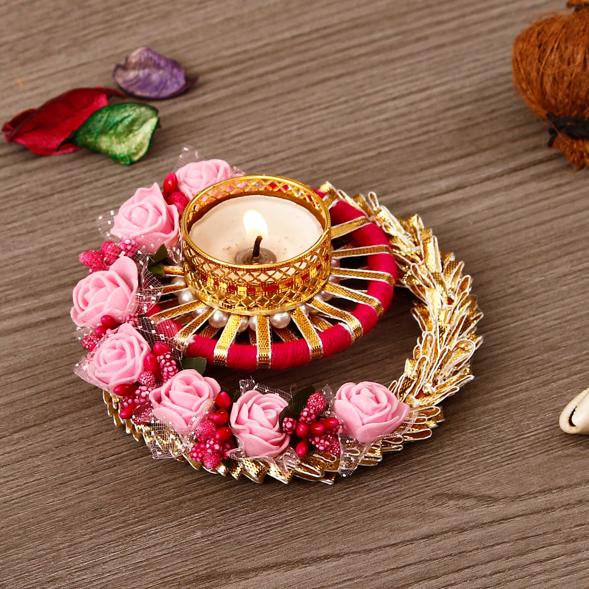 eCraftIndia Multicolour Table Top Iron Tea Light Holder - Pack of 1 eCraftIndia Multicolour Table Top Iron Tea Light Holder - Pack of 1