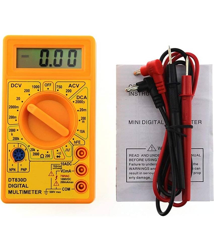 Aldeco Digital Yellow Multimeter LCD AC DC Measuring Voltage Current. Output Voltage Ampere Ohm Tester Probe DC AC LCD Overload Protection.