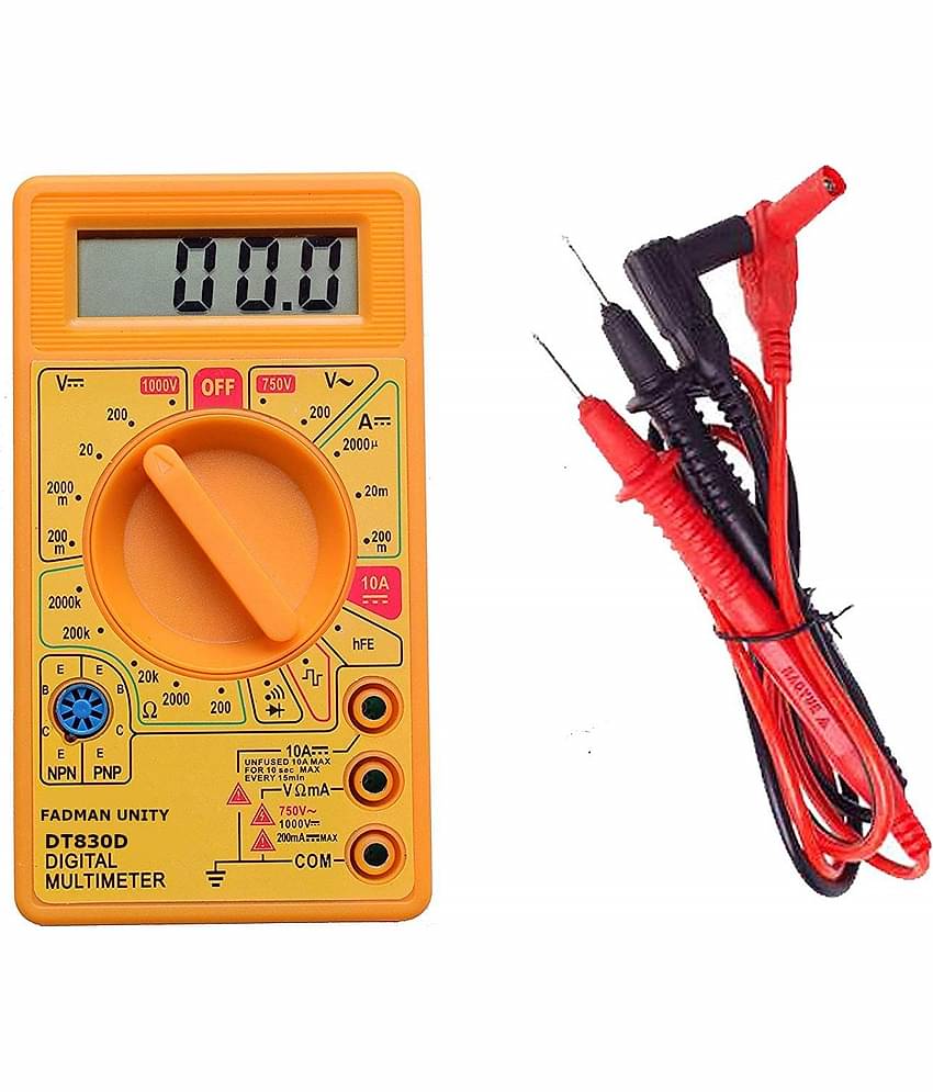 Aldeco Digital Yellow Multimeter LCD AC DC Measuring Voltage Current. Output Voltage Ampere Ohm Tester Probe DC AC LCD Overload Protection.