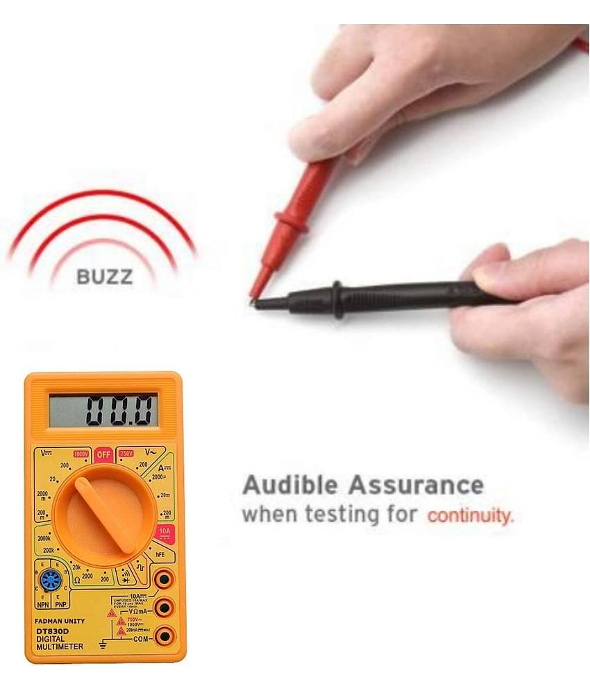 Aldeco Digital Yellow Multimeter LCD AC DC Measuring Voltage Current. Output Voltage Ampere Ohm Tester Probe DC AC LCD Overload Protection.