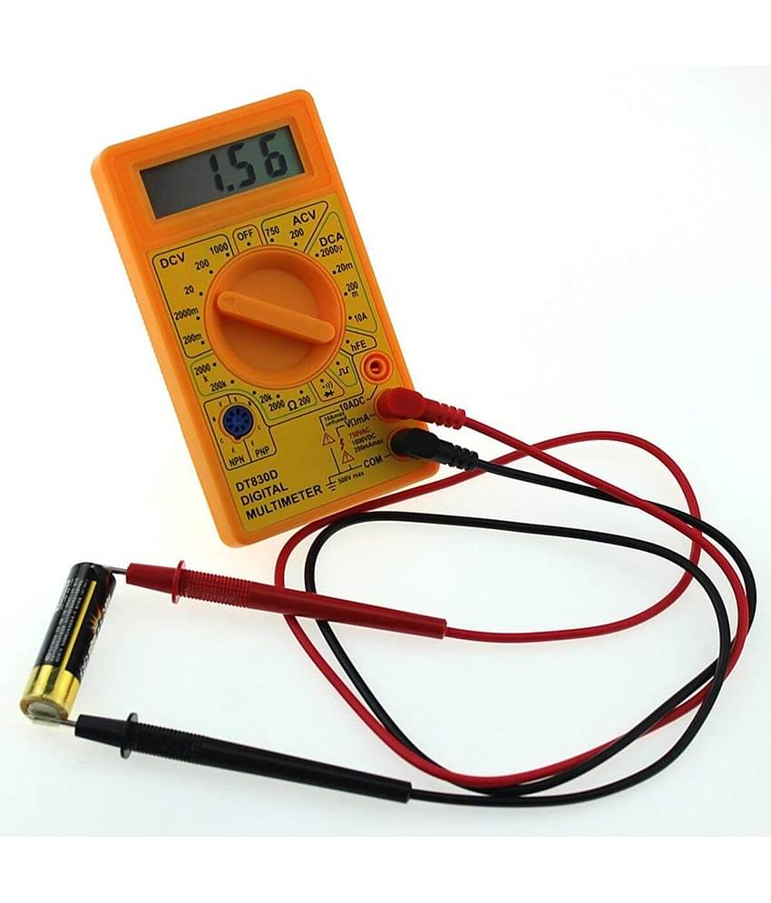 Aldeco Digital Yellow Multimeter LCD AC DC Measuring Voltage Current. Output Voltage Ampere Ohm Tester Probe DC AC LCD Overload Protection.
