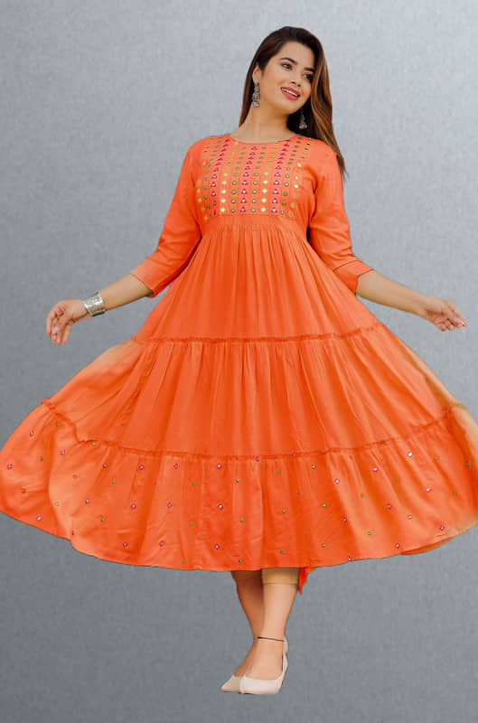 CTMTEX - Orange Rayon Women's Anarkali Kurti ( Pack of 1 ) - Kurtis, Tunics | Buy online on ZillyBuy