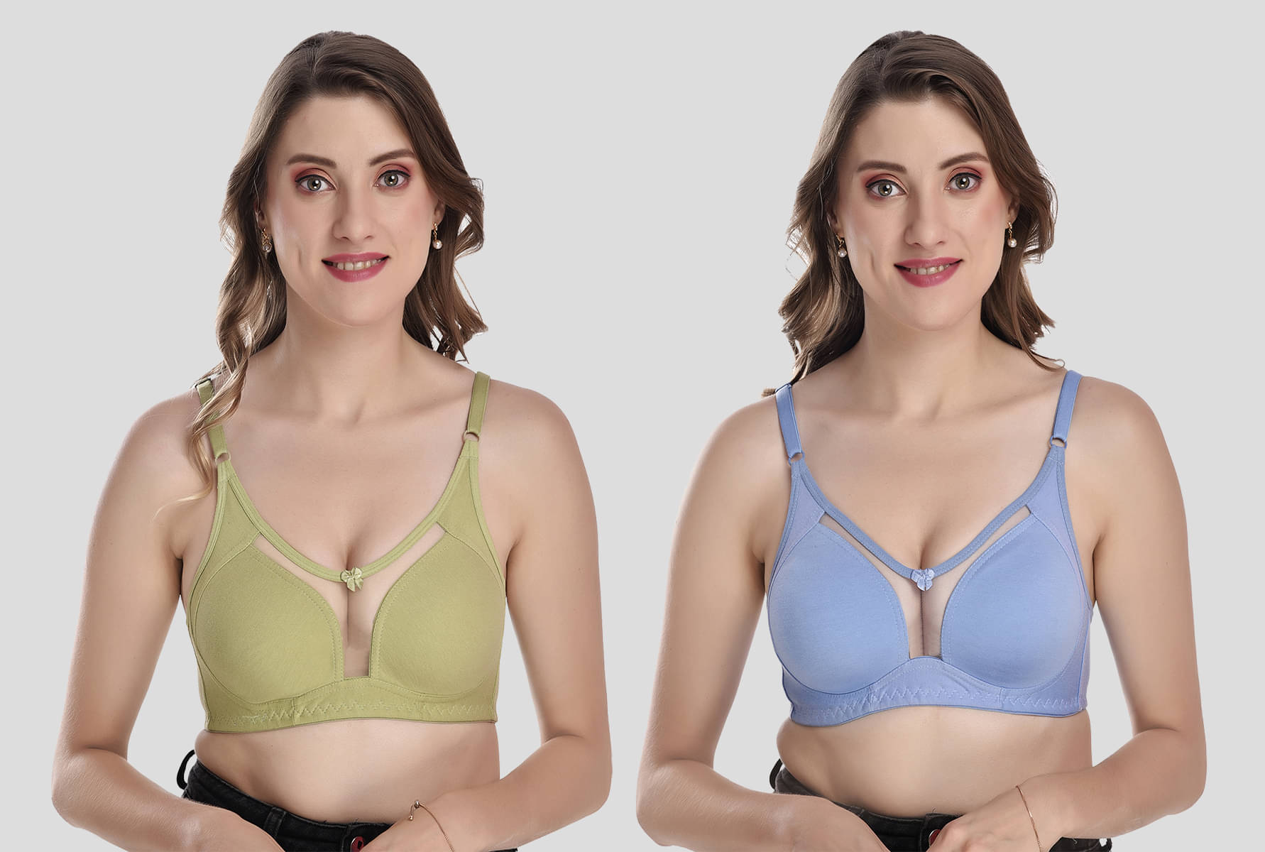     			Elina Pack of 2 Cotton Non Padded Women's T-Shirt Bra ( Blue )