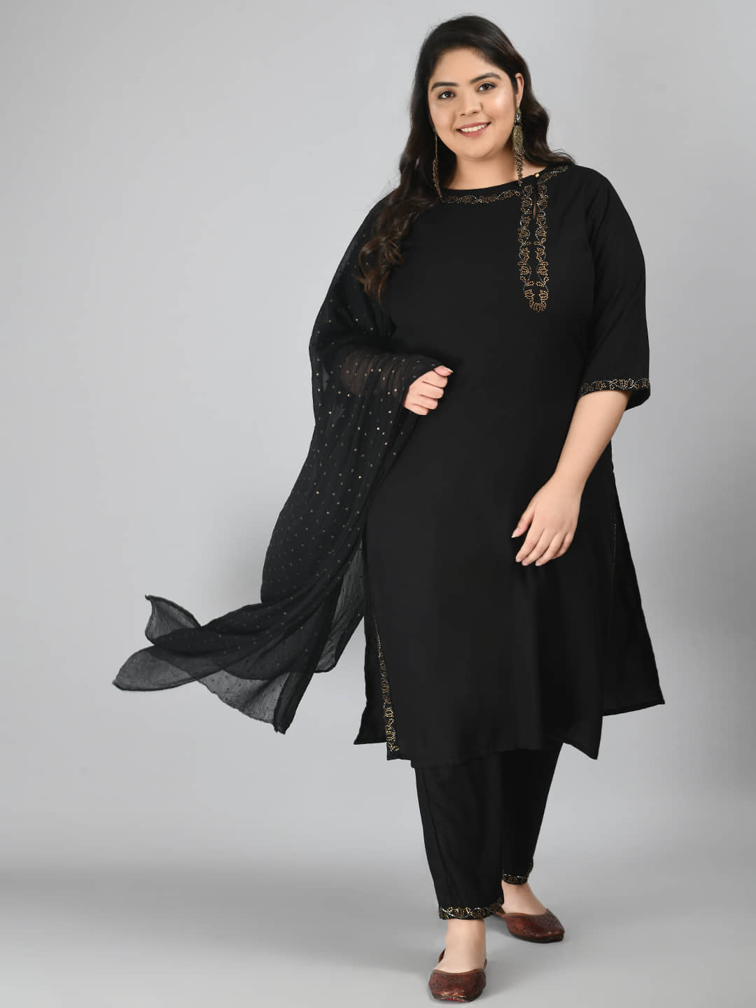 PrettyPlus by Desinoor - Black Straight Rayon Women's Stitched Salwar Suit ( Pack of 1 )