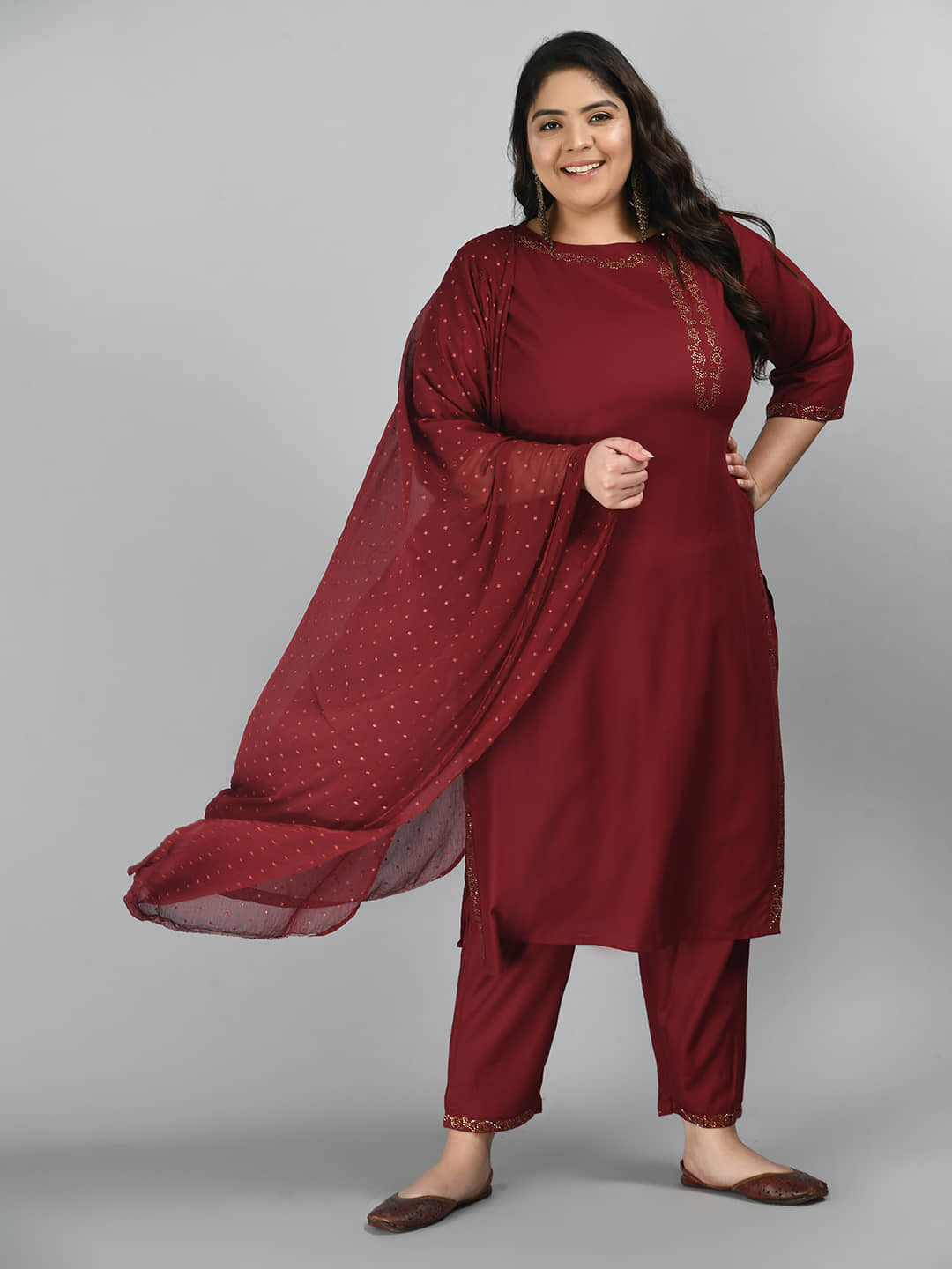 PrettyPlus by Desinoor - Maroon Straight Rayon Women's Stitched Salwar Suit ( Pack of 1 )
