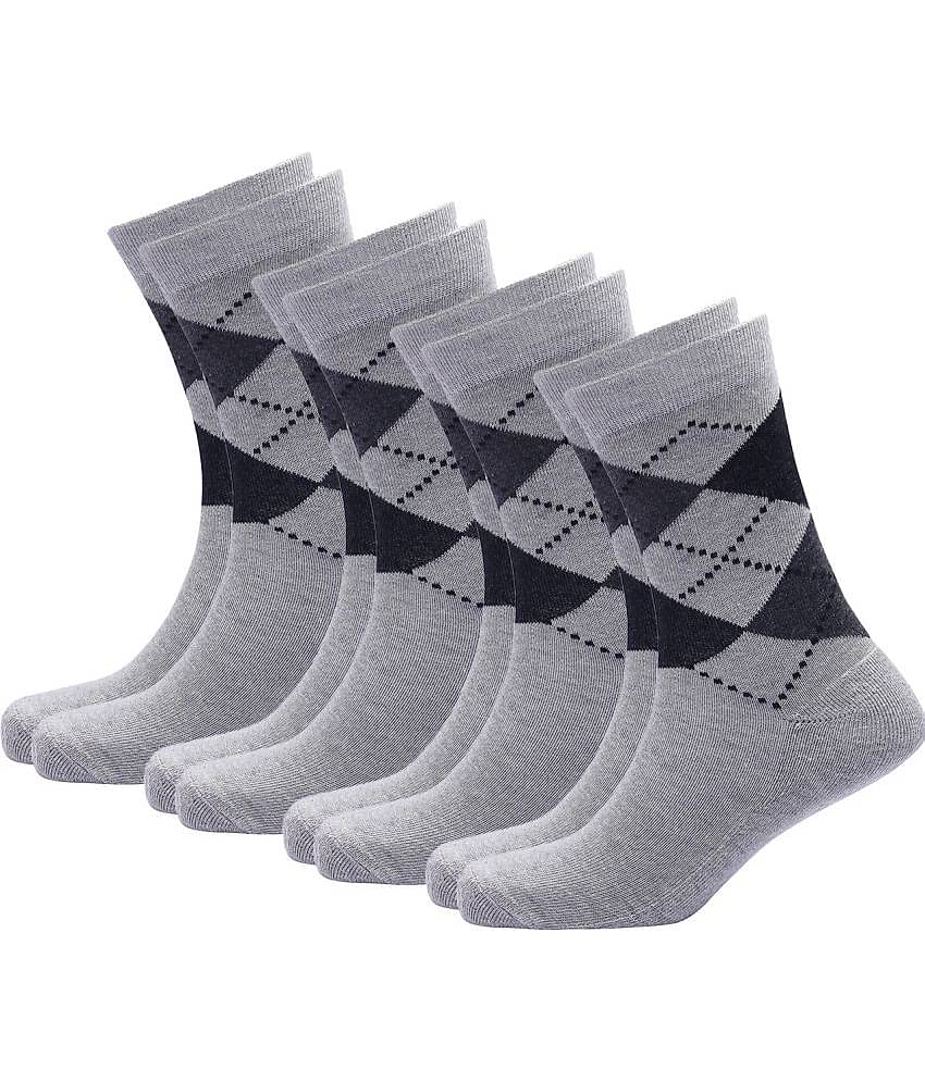 WILDSTUFF - Cotton Men's Argyle Light Grey Mid Length Socks ( Pack of 4 )