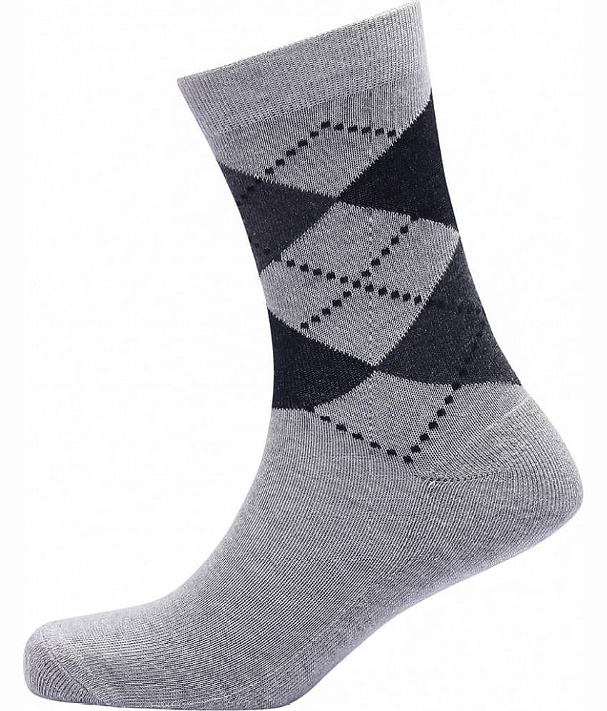 WILDSTUFF - Cotton Men's Argyle Light Grey Mid Length Socks ( Pack of 4 )