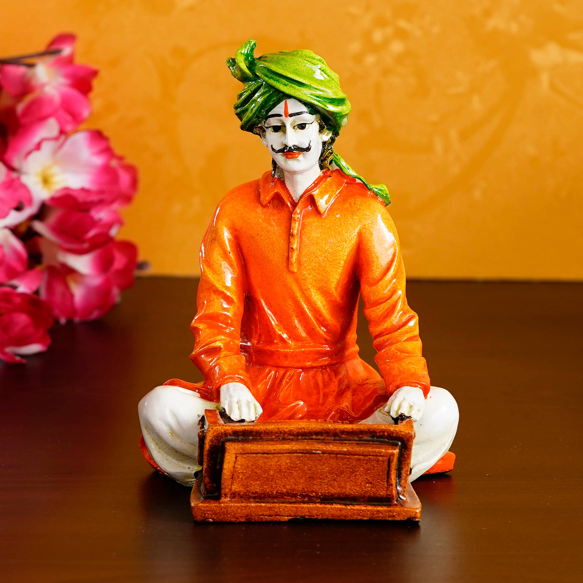     			eCraftIndia Green & Orange Handcrafted Rajasthani Man Playing Harmonium Showpiece