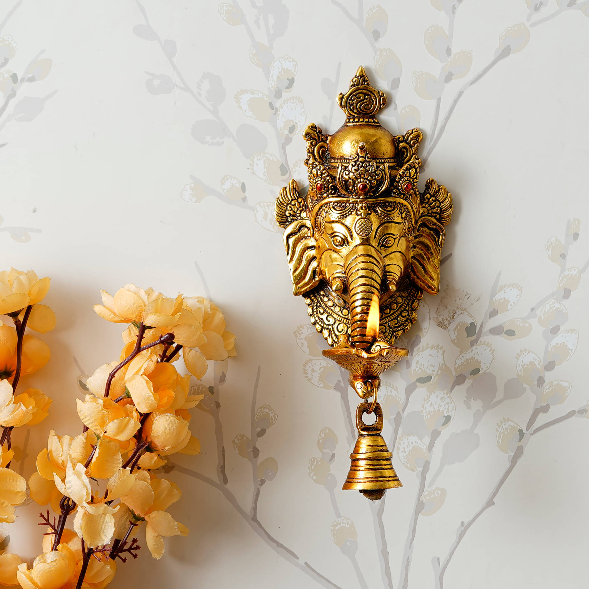 eCraftIndia Gold Toned Handcrafted Lord Ganesha Diya With Bell Showpiece eCraftIndia Gold Toned Handcrafted Lord Ganesha Diya With Bell Showpiece
