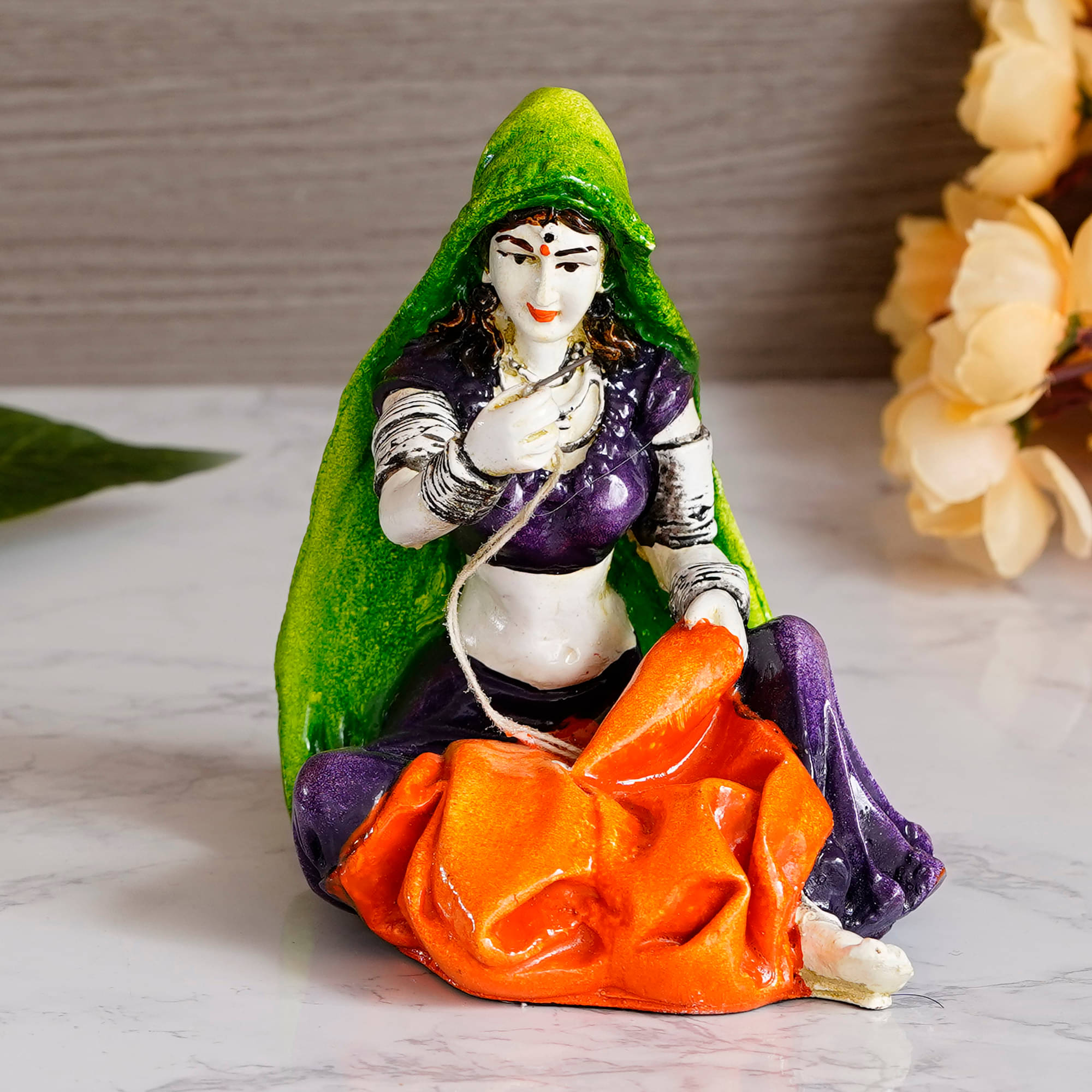 eCraftIndia Green & Purple Handcrafted Rajasthani Lady Stitching Clothes Showpiece eCraftIndia Green & Purple Handcrafted Rajasthani Lady Stitching Clothes Showpiece