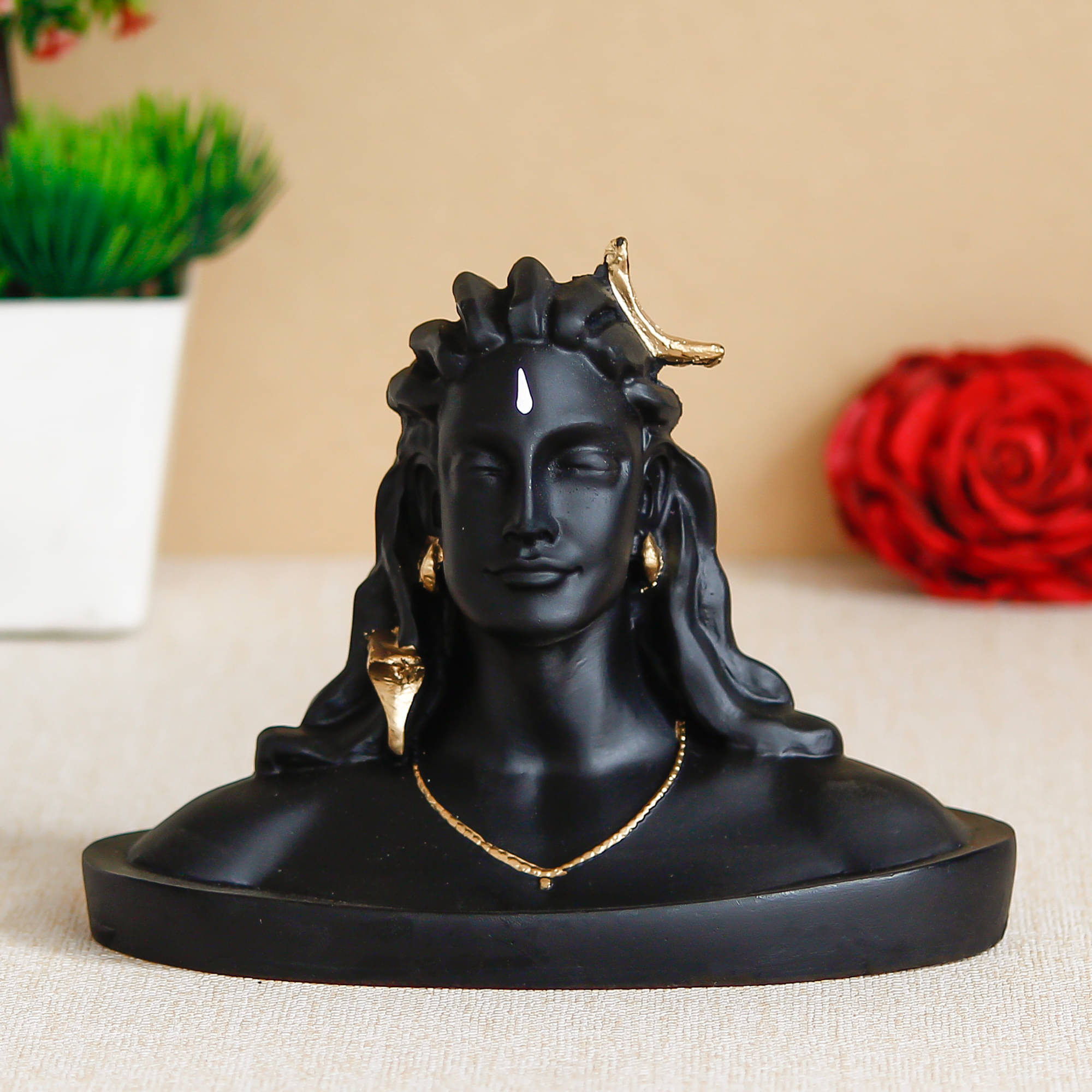     			eCraftIndia Black & Gold-Toned Adiyogi Lord Shiva Polyresin Figurine Showpiece