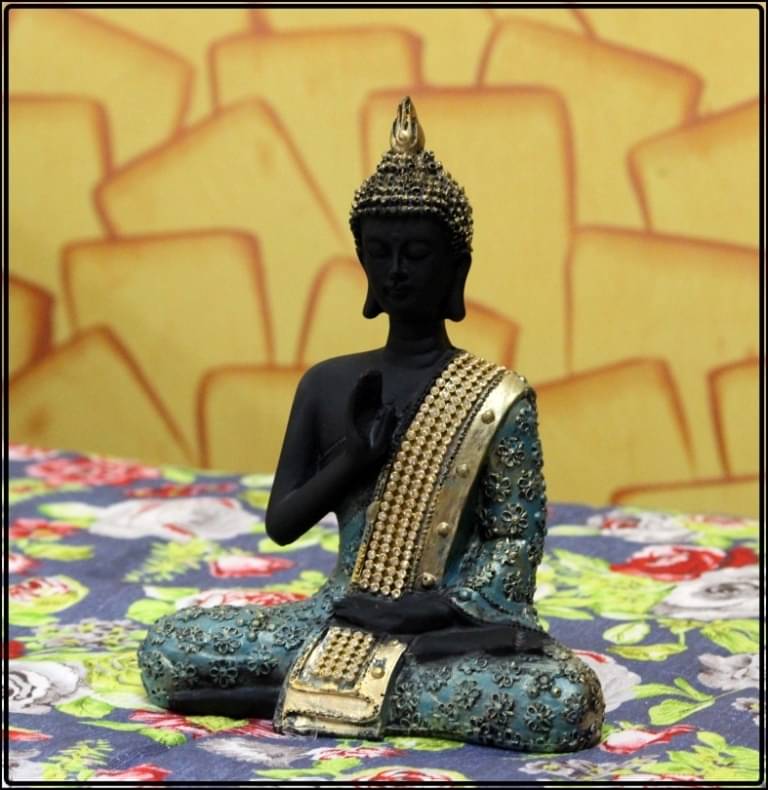     			eCraftIndia Black & Green Handcrafted Buddha Showpiece