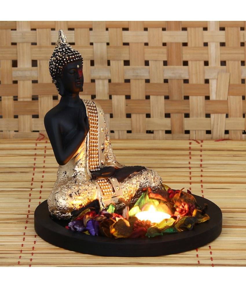 eCraftIndia Black and Golden Polyresin Meditating Blessing Lord Buddha Statue with Wooden Base, Fragranced Petals Tealight Holder eCraftIndia Black and Golden Polyresin Meditating Blessing Lord Buddha Statue with Wooden Base, Fragranced Petals Tealight Holder