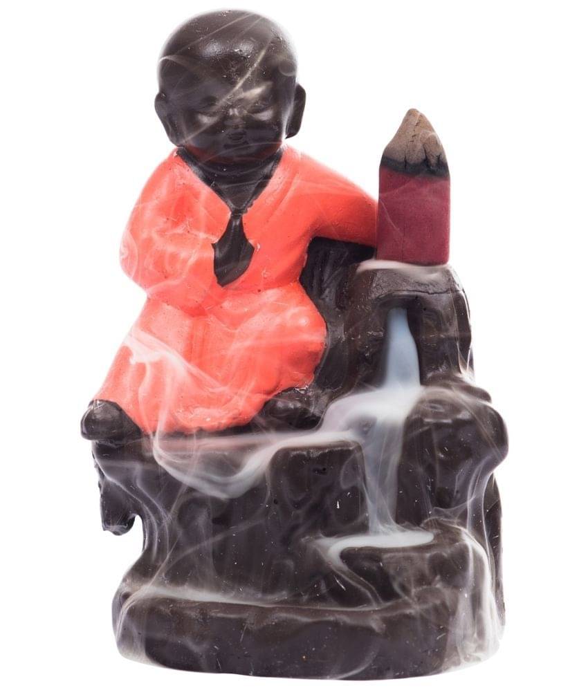     			eCraftIndia Karate Style Monk Buddha Decorative Showpiece with 10 free Smoke Backflow Scented Cone Incenses