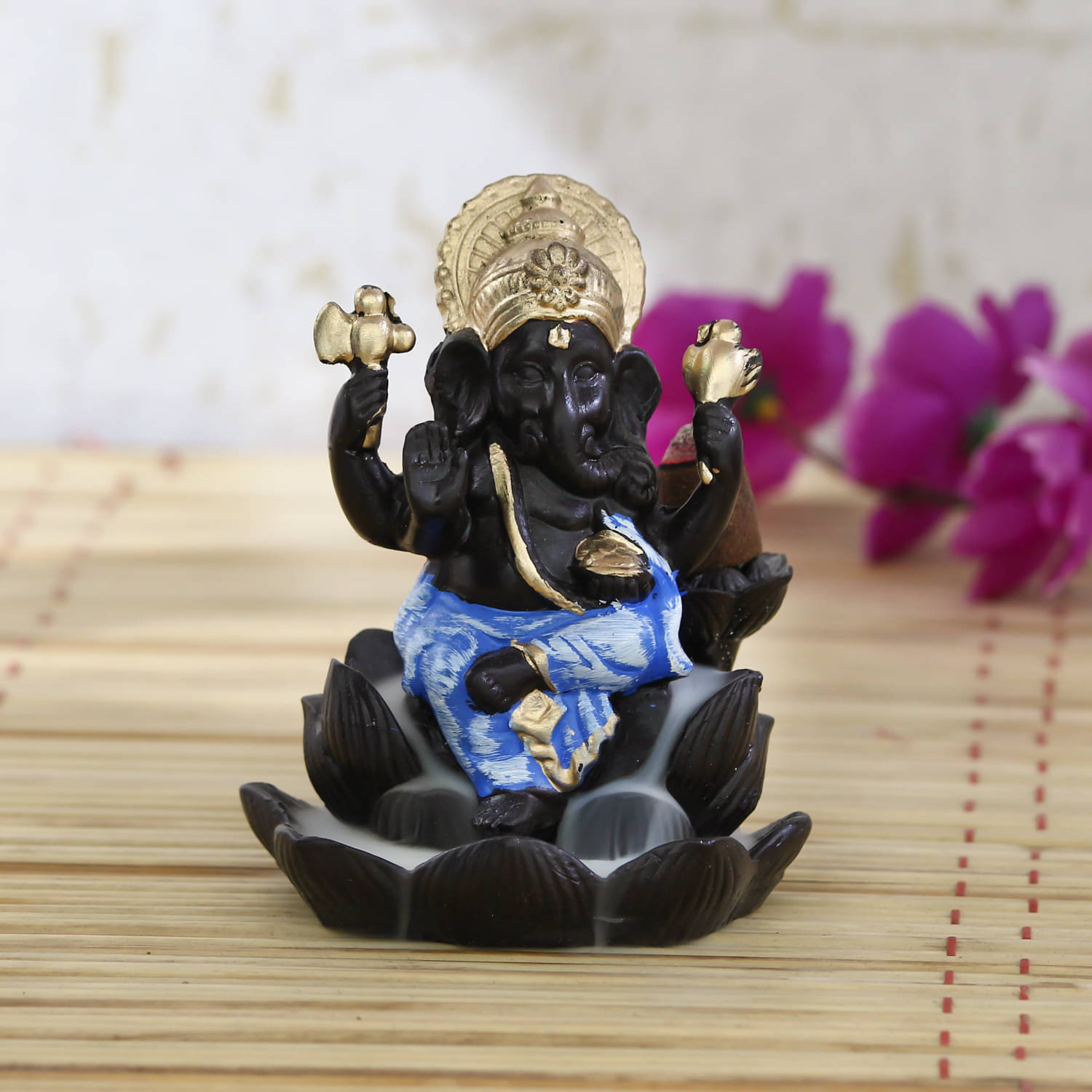     			eCraftIndia Black & Blue Handcrafted Lord Ganesha Smoke Backflow Cone Showpiece