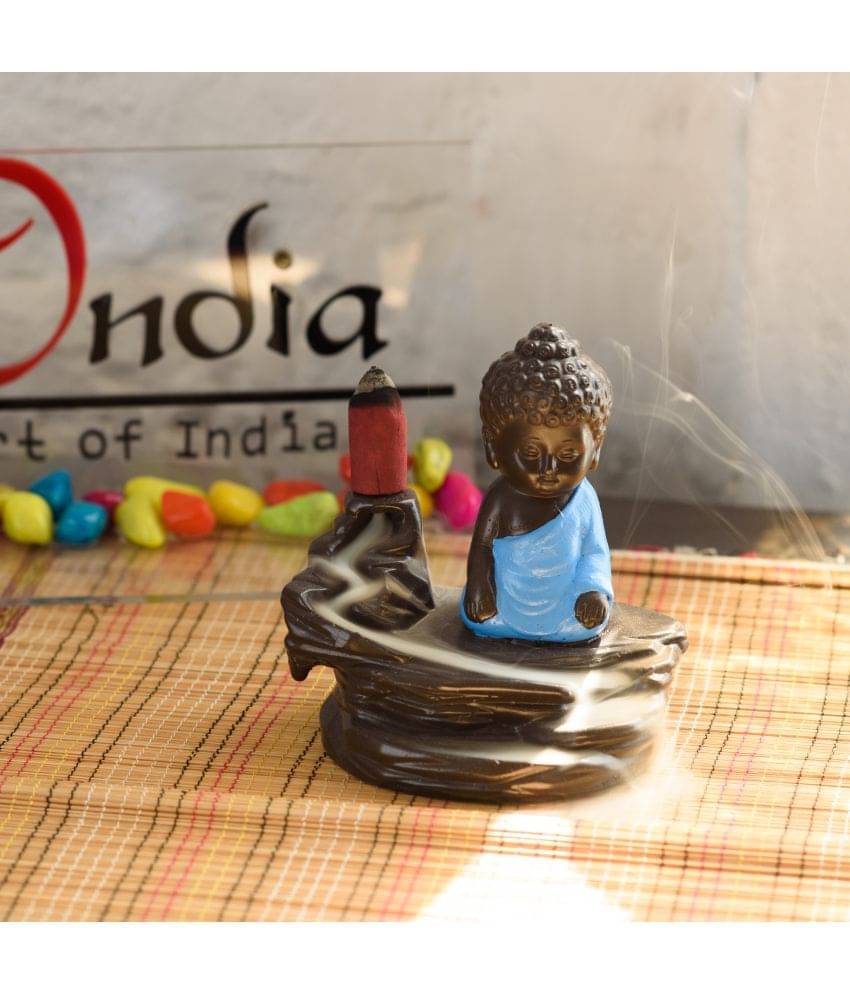     			eCraftIndia Brown & Blue Meditating Monk Buddha Smoke Fountain with 10 Backflow Cone Decorative Showpiece