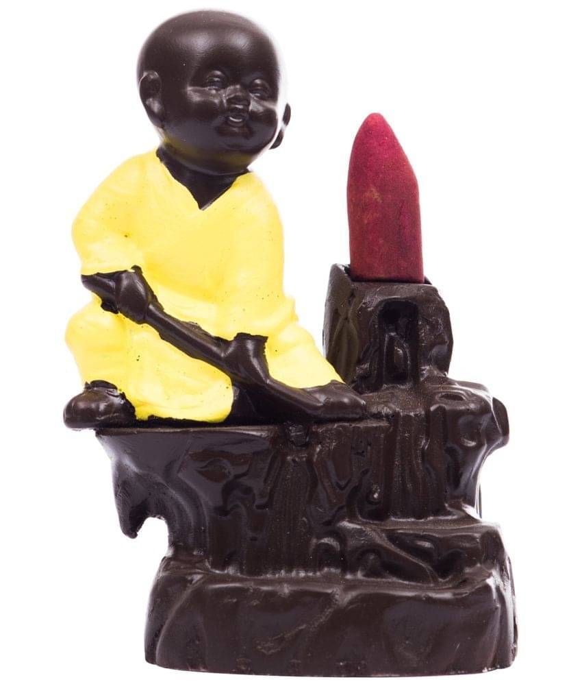     			eCraftIndia Karate Style Monk Buddha Decorative Showpiece with 10 free Smoke Backflow Scented Cone Incenses