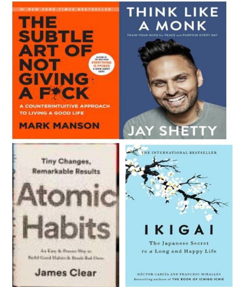 Books Combo (Ikigai, Think Like A Monk, Atomic Habits The Subtle Art Of Not Giving )- Paperback     			Books Combo (Ikigai, Think Like A Monk, Atomic Habits The Subtle Art Of Not Giving )- Paperback