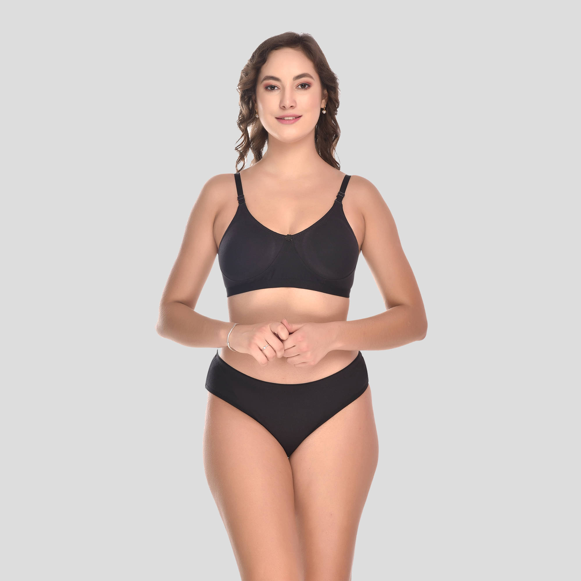     			Elina Cotton Women's Bra & Panty Set ( Black )