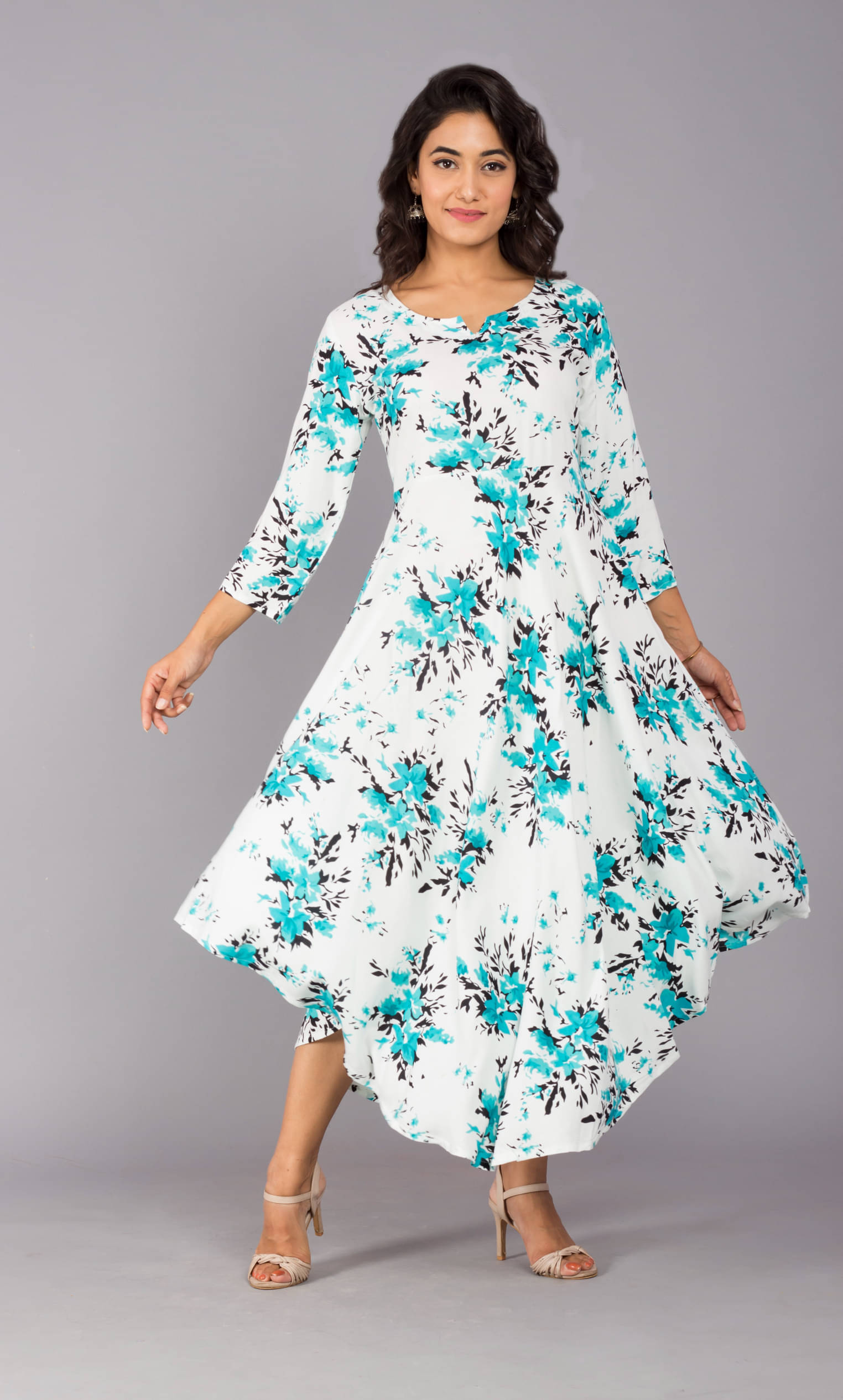 Frionkandy - Turquoise Rayon Women's Asymmetric Dress ( Pack of 1 ) Frionkandy - Turquoise Rayon Women's Asymmetric Dress ( Pack of 1 )