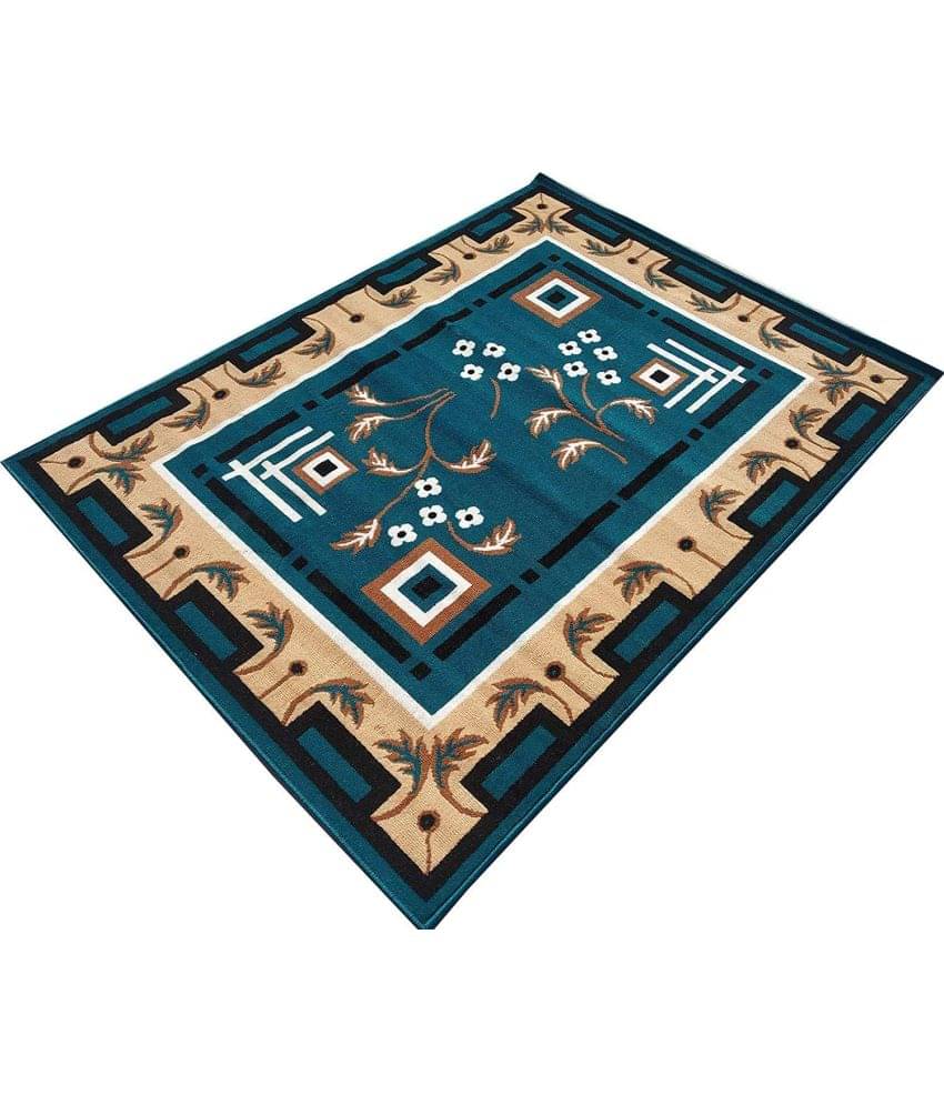 IBR CARPETS Blue Polypropylene Carpet Floral 5x7 Ft IBR CARPETS Blue Polypropylene Carpet Floral 5x7 Ft