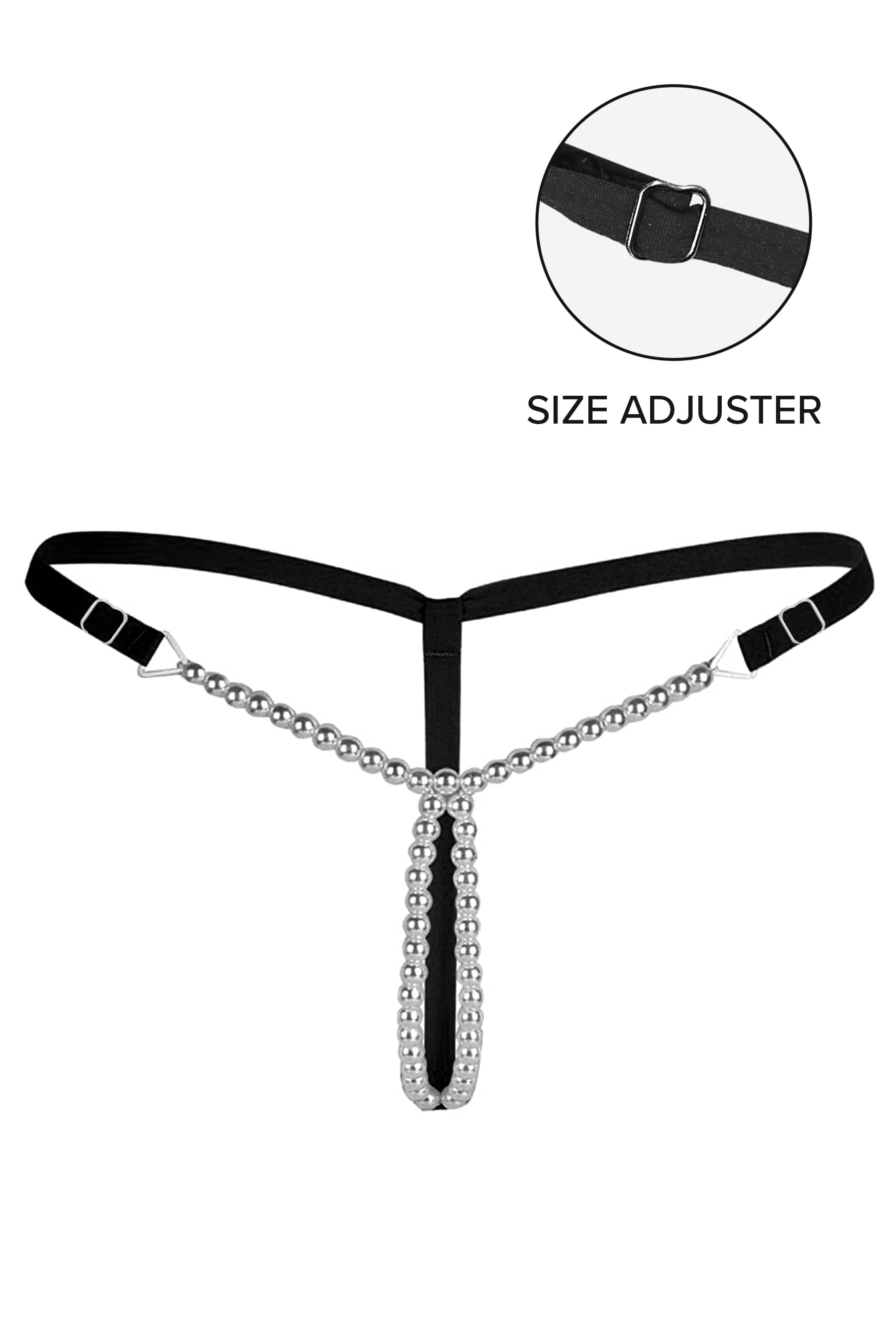     			KamukLife BLACK EXOTIC MICRO G STRING WITH BEADED WHITE PEARLS