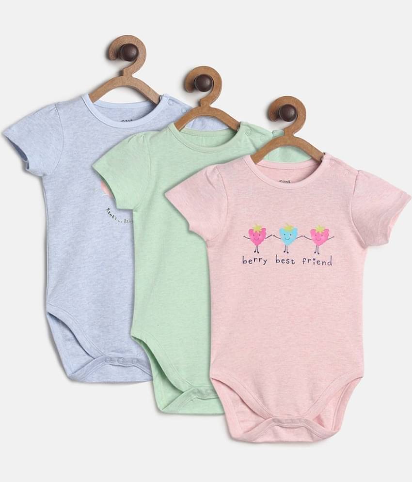 MINI KLUB Pack of 3 Baby Girls Cotton Bodysuit ( Multicolor )