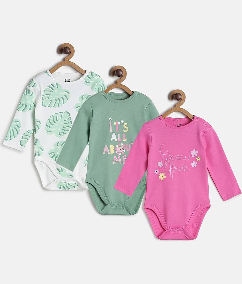 MINI KLUB Pack of 3 Baby Girls Cotton Bodysuit ( Multicolor )