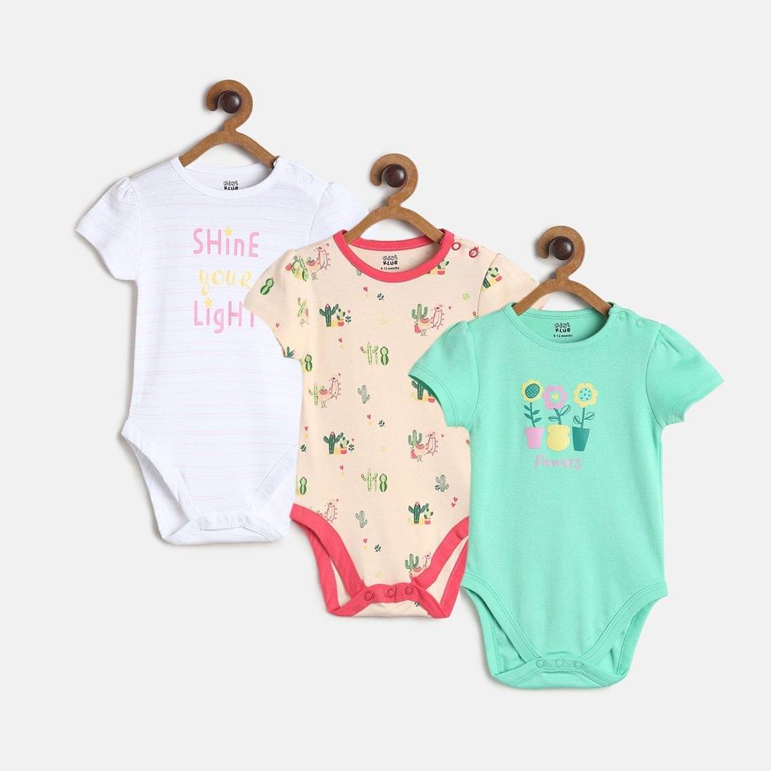     			MINI KLUB Pack of 3 Baby Girls Cotton Bodysuit ( Multicolor )