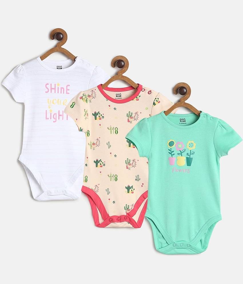 MINI KLUB Pack of 3 Baby Girls Cotton Bodysuit ( Multicolor )