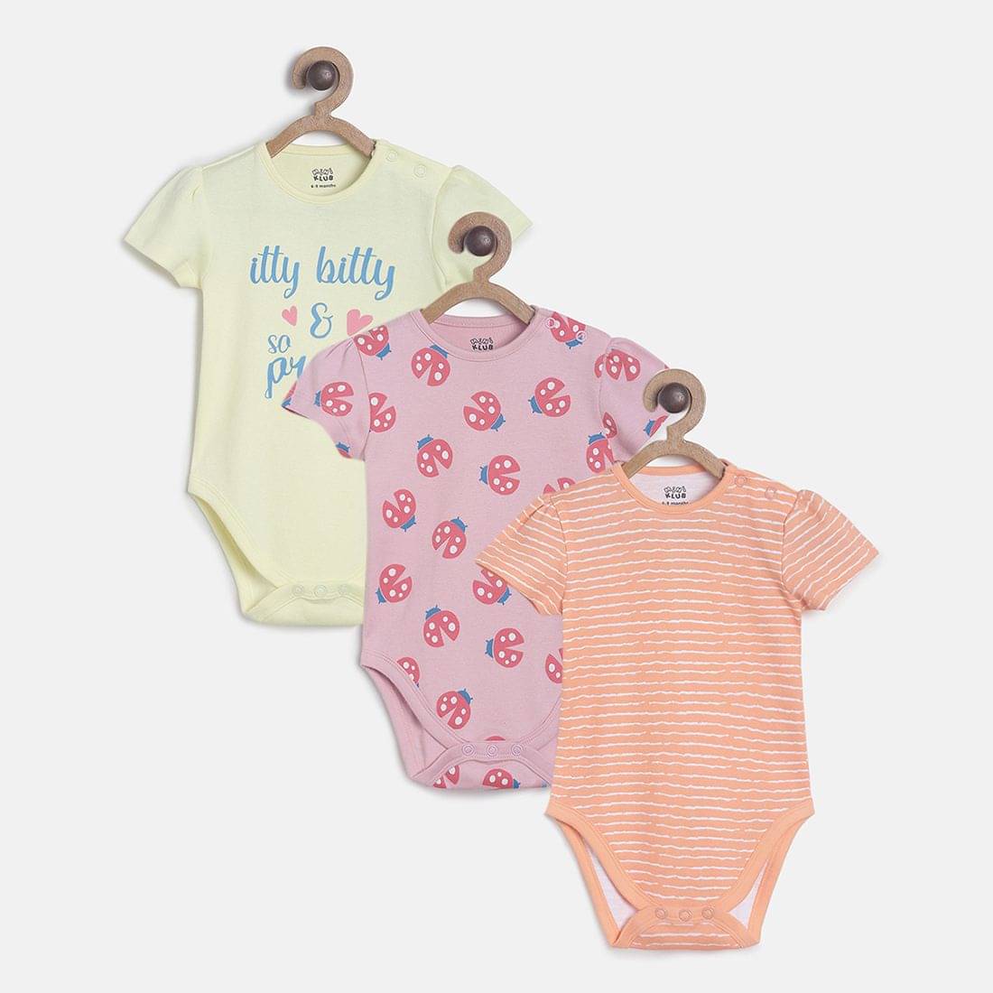     			MINI KLUB Pack of 3 Baby Girls Cotton Bodysuit ( Multicolor )