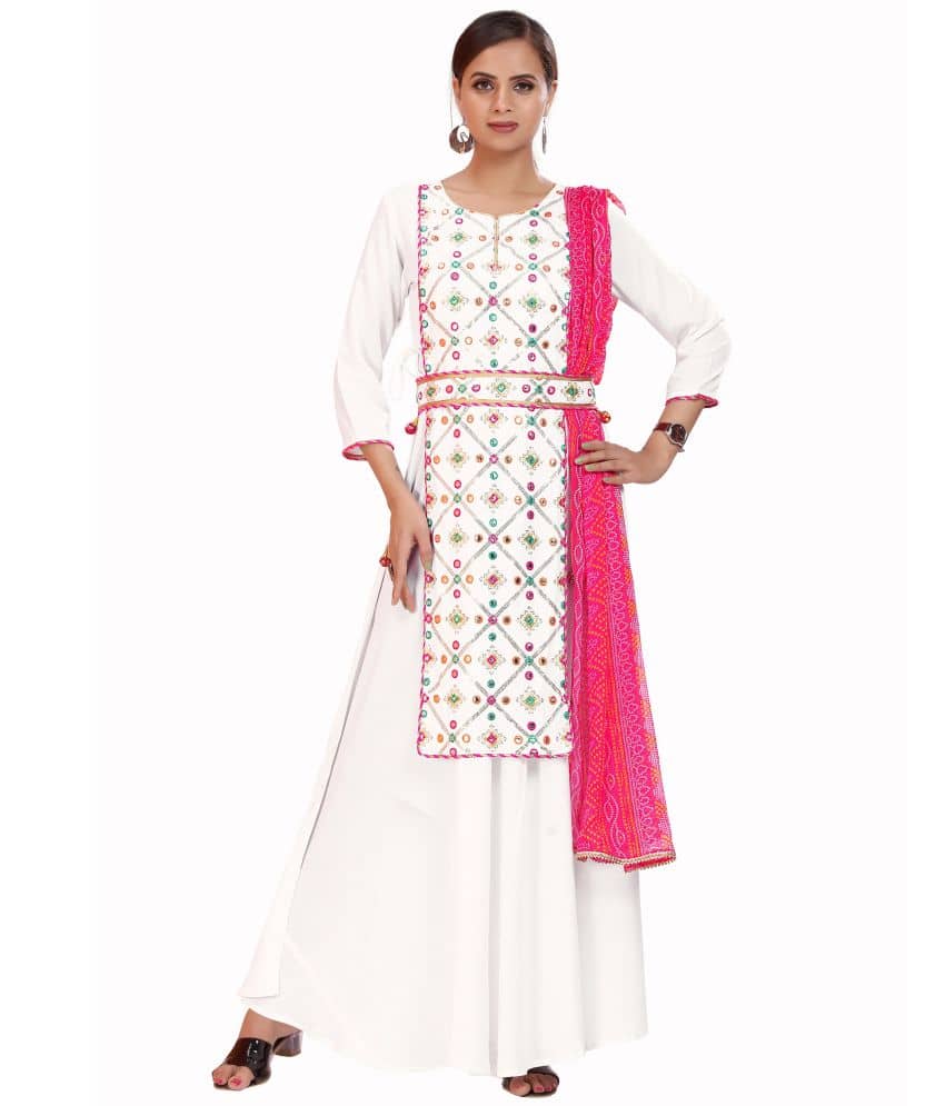 Madhuram - White Rayon Women's Flared Kurti ( Pack of 1 ) - Kurtis, Tunics | Buy online on ZillyBuy