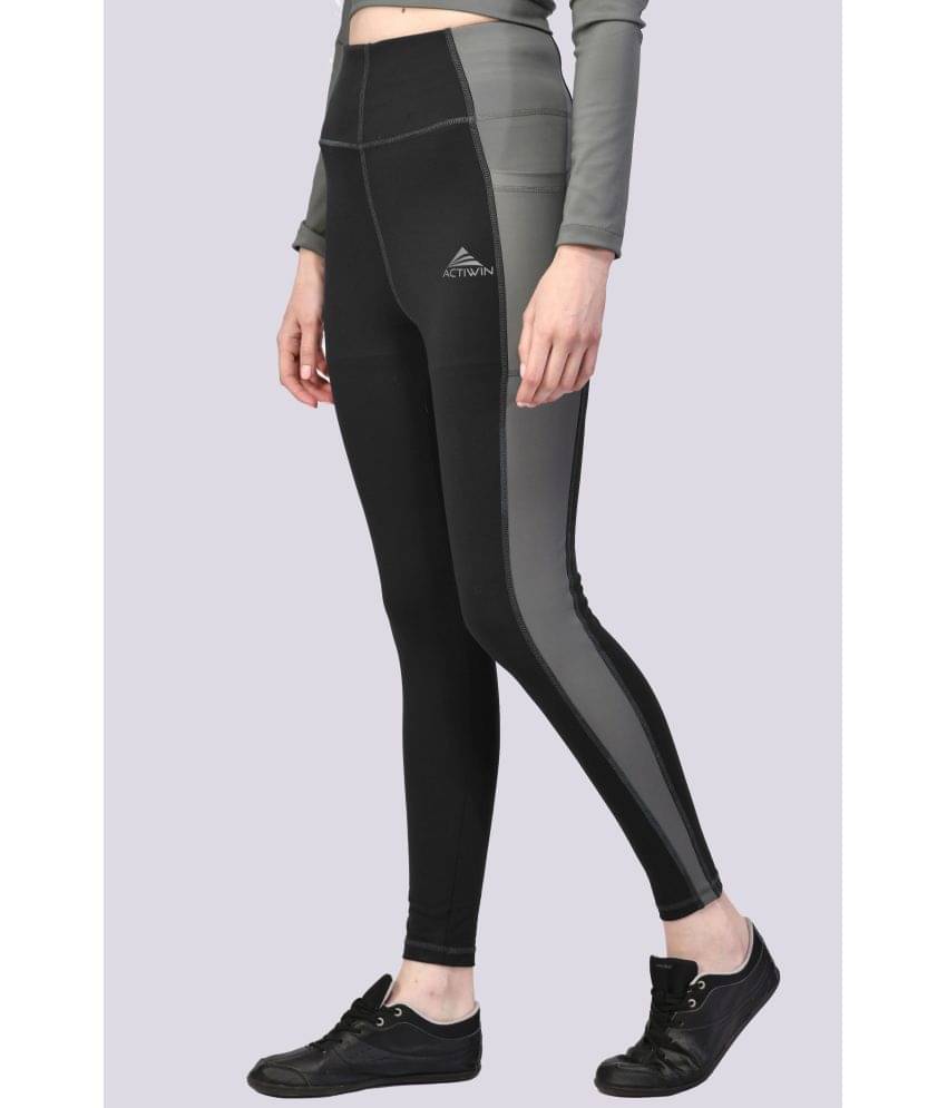     			ACTIWIN Black Polyester Lycra Solid Capri - Single