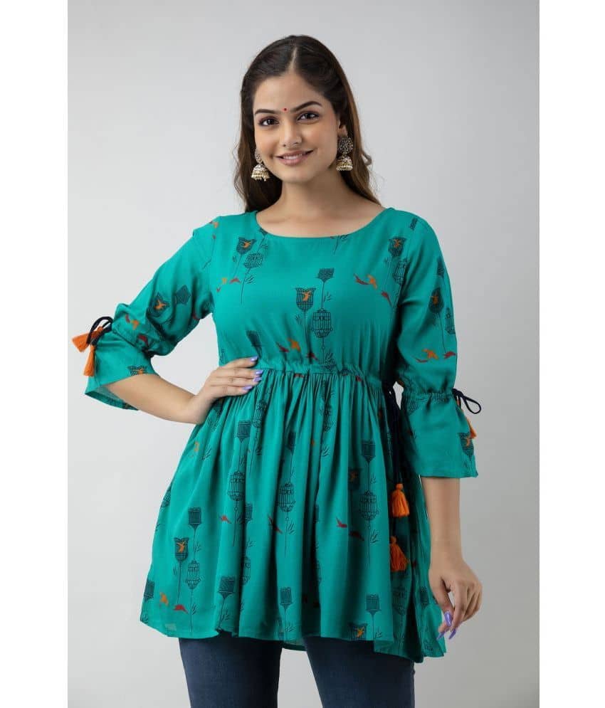 FABRR Women's Rayon Peplum Top ( Light Blue )