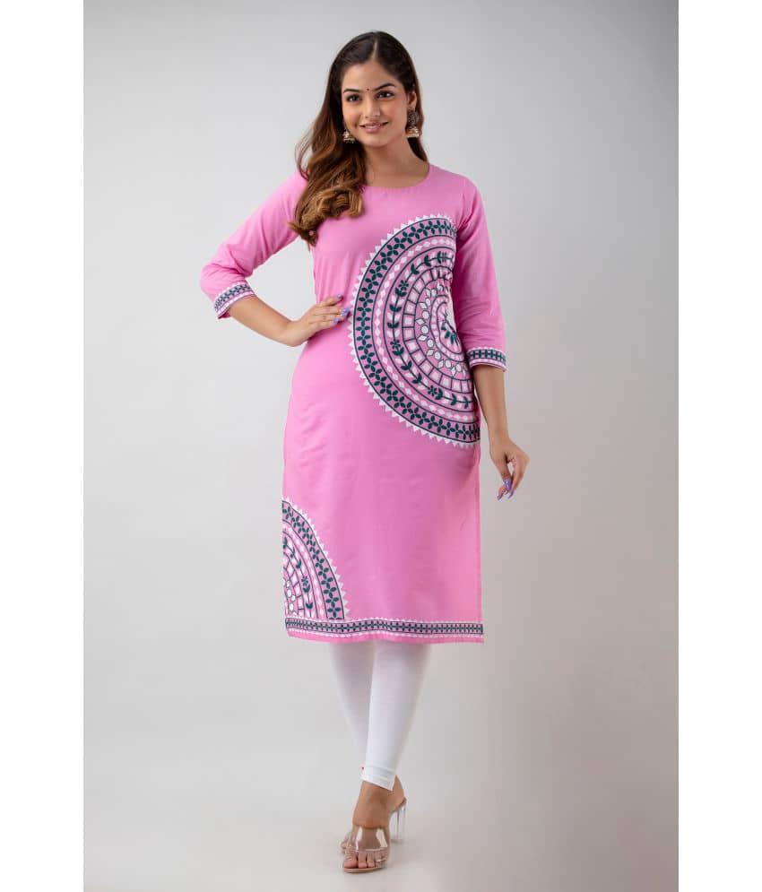 FABRR - Pink Cotton Women's Straight Kurti ( Pack of 1 ) - Kurtis, Tunics | Buy online on ZillyBuy