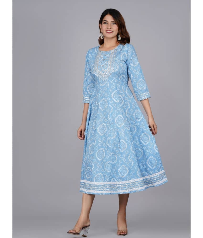 Jaipuri Collection - Blue Cotton Women's Flared Kurti ( Pack of 1 ) - Kurtis, Tunics | Buy online on ZillyBuy