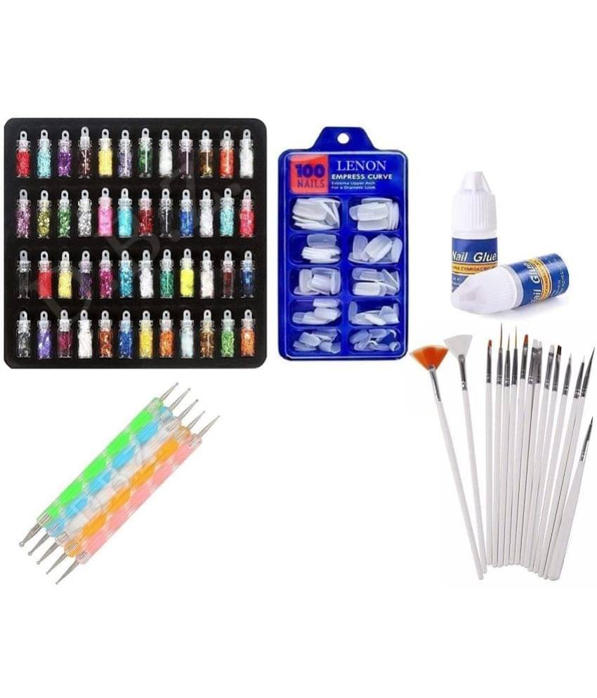 Nail Art Kit - 48 Pcs Glass Bottles Glitter Stones, 100 Nails, 15 Nail Art brush, 5 Nail Dotting Pen with 1 Glue (Nail Art Kit) Nail Art Kit - 48 Pcs Glass Bottles Glitter Stones, 100 Nails, 15 Nail Art brush, 5 Nail Dotting Pen with 1 Glue (Nail Art Kit)