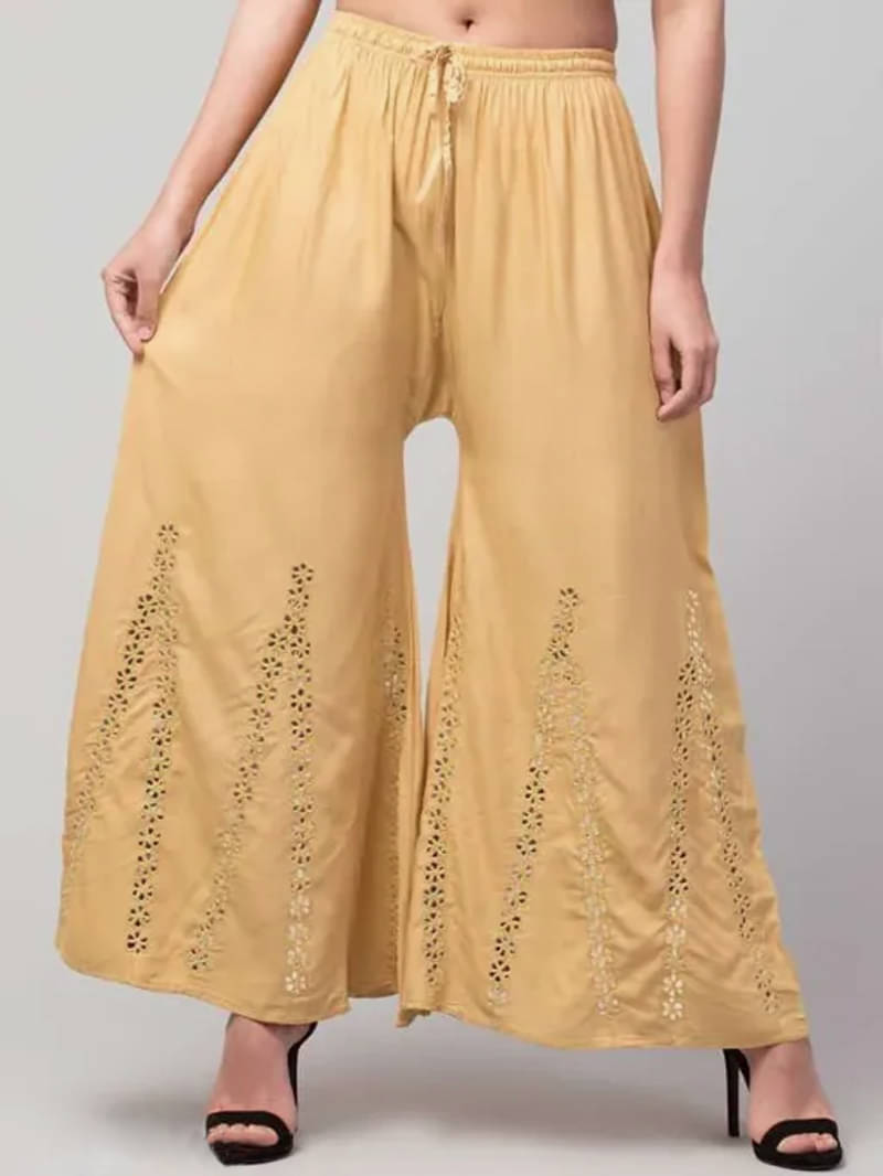     			MEYARA - Beige Rayon Flared Women's Palazzos ( Pack of 1 )